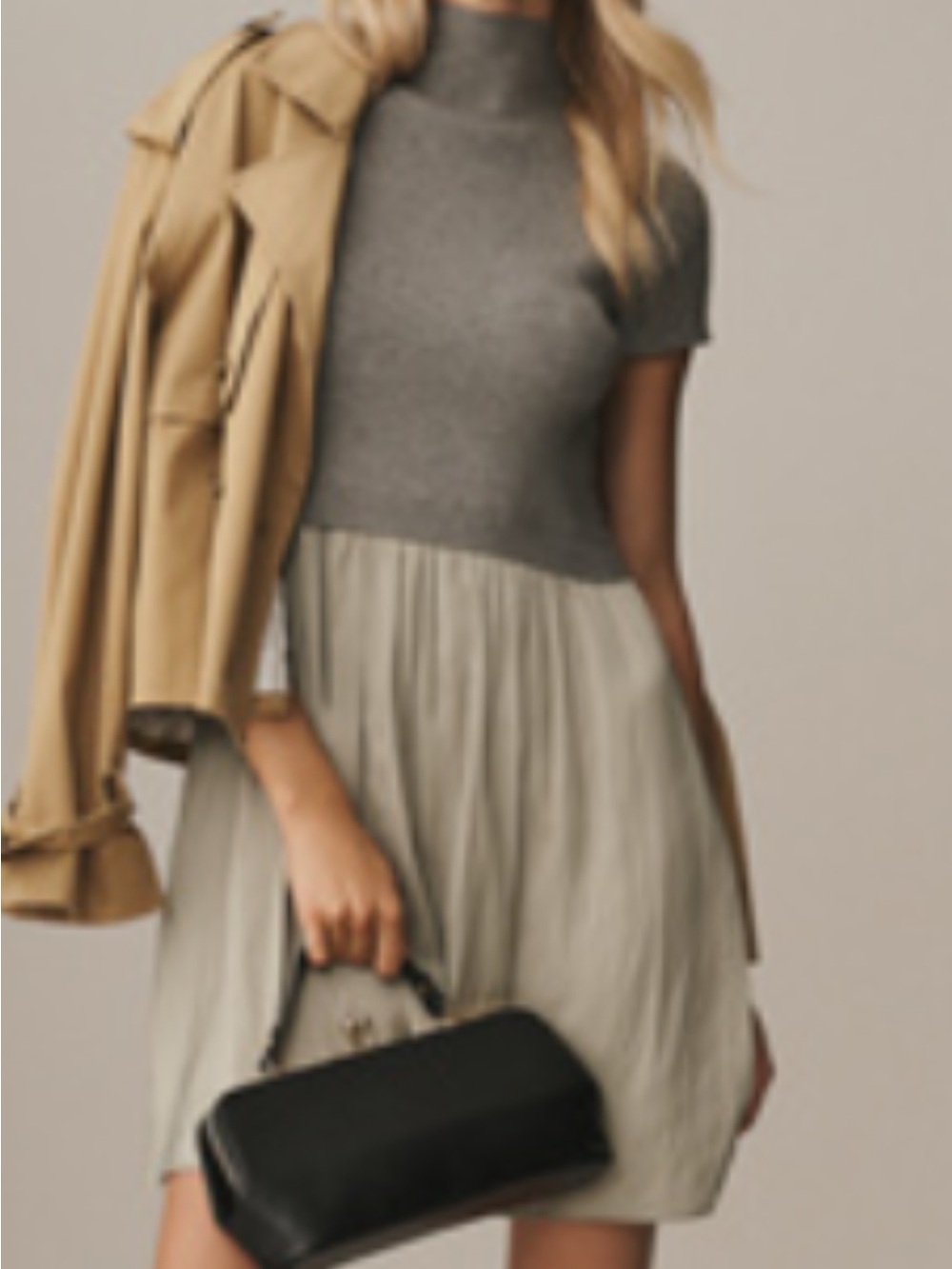 Anthropologie Short Two-Tone Knit & Pleated Dress in Gray and Sage. Sold Out!